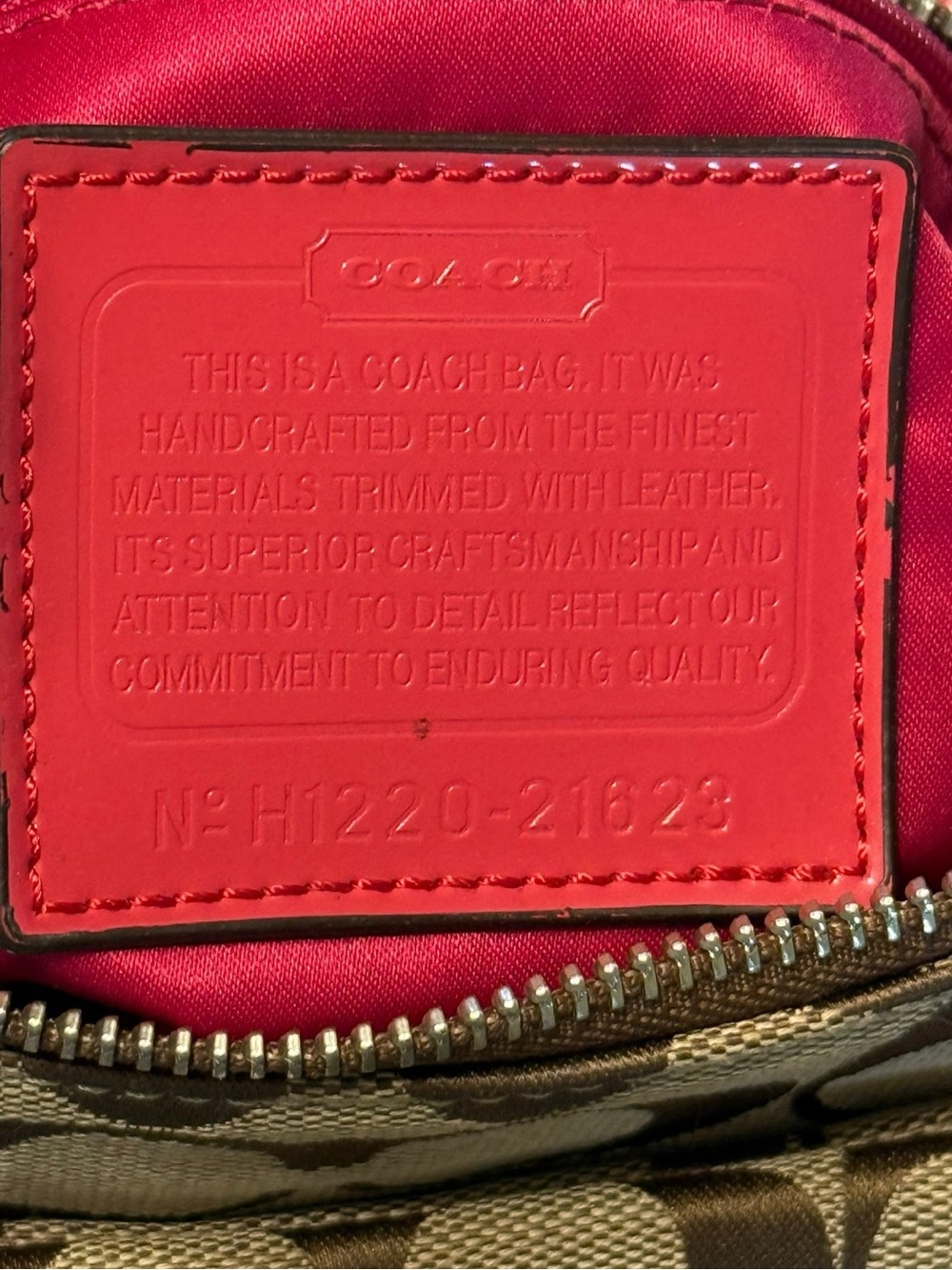 COACH Soho 2 Way Signature Canvas Shoulder Bag Khaki Pink Patent Leather 21623 - Picture 14 of 14